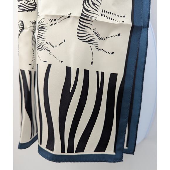 NEW Talbots 100% Silk Zebra Print Long Scarf Blue Black White NWT Safari Themed - Picture 8 of 10